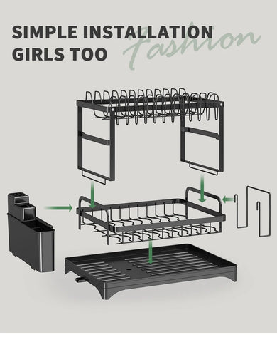 2 tier,dish drying rack,Cutlery rack with spout and draining tray,cutlery holder,cup holder,kitchen countertop storage rack