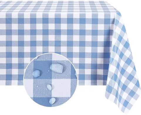 Light Blue Buffalo Plaid Rectangle Waterproof Tablecloth Table Decor Farmhouse Kitchen Dining Table Cloth Holiday Party Decor