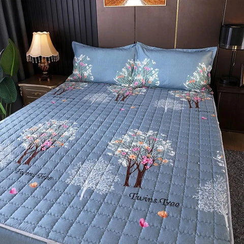 Waterproof Bed Cover Solid Color Fitted Bed Sheet With Elastic Band Anti-slip Adjustable Mattres Protector Fitted Sheet For Home