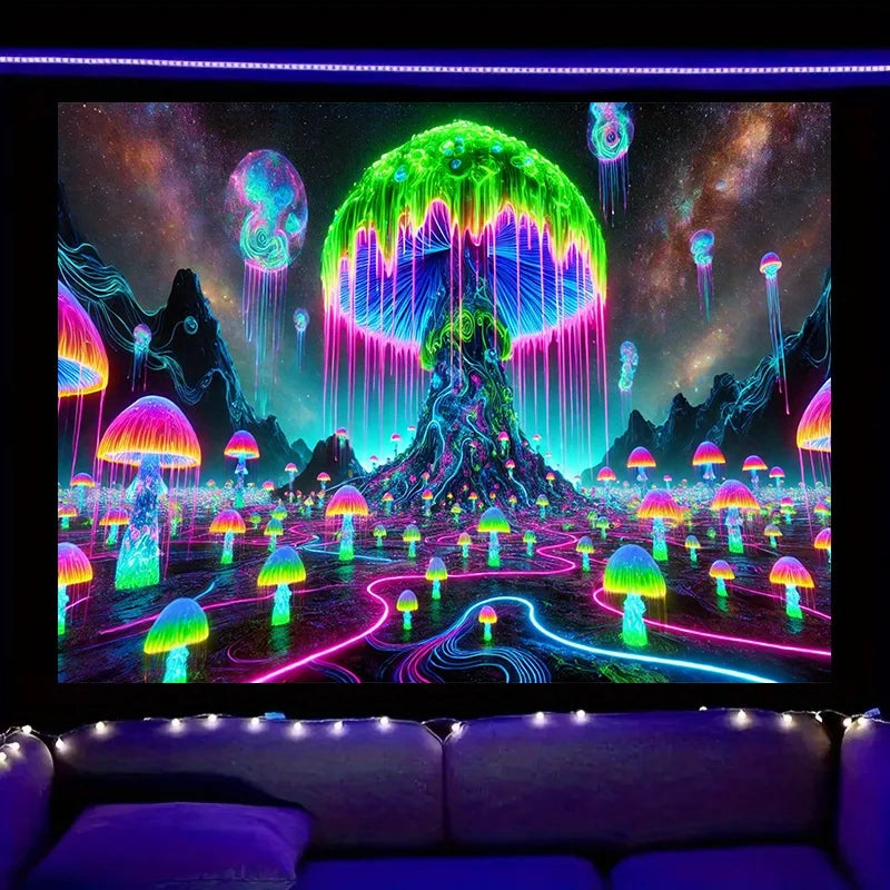 1 Piece Fluorescent Fantasy Mushroom Forest Tapestry - Polyester Material, Bedroom/Living Room/Dorm Decoration