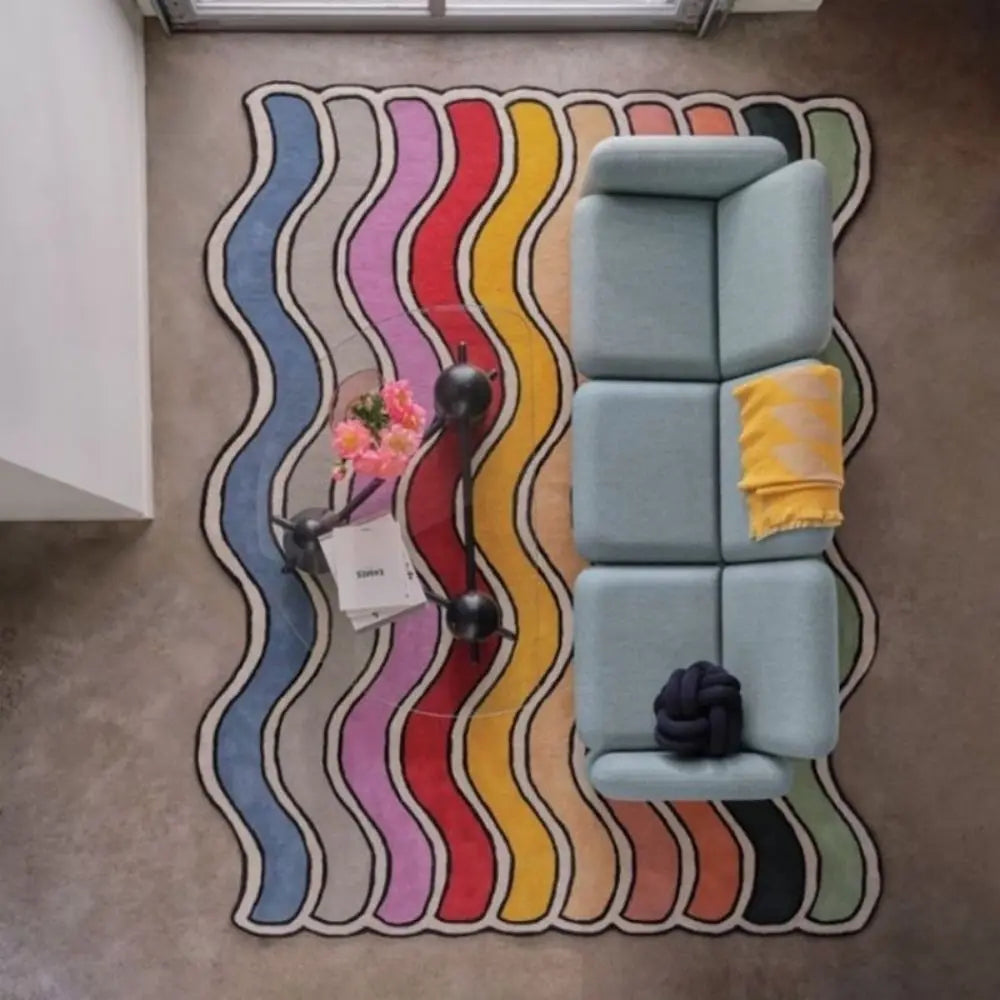 VIKAMA Creative Rainbow Wave Rug Bedside Blanket Absorbent Bathroom Floor Mat Living Room Sofa Coffee Table Rug Easy to clean