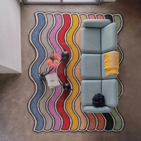 VIKAMA Creative Rainbow Wave Rug Bedside Blanket Absorbent Bathroom Floor Mat Living Room Sofa Coffee Table Rug Easy to clean
