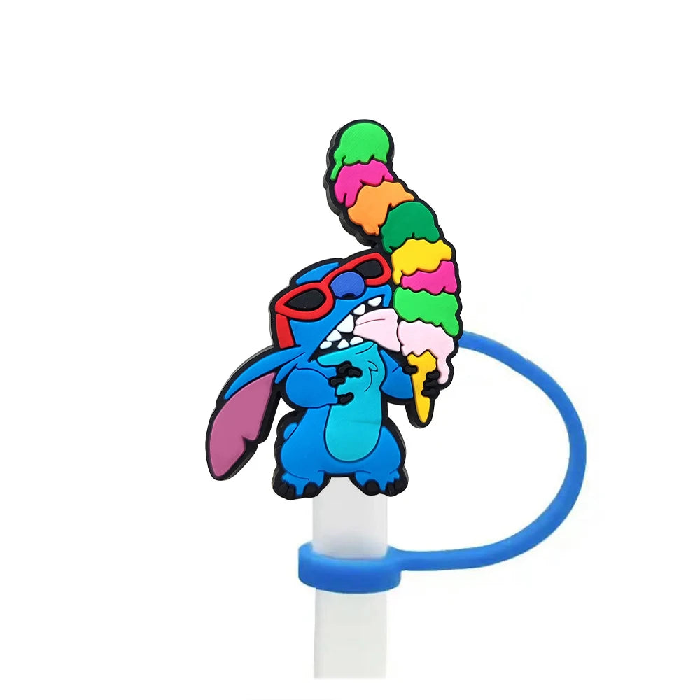 Disney Stitch Cartoon Silicone Straw Covers For Water Glass Bottle Drinking Dust Cap Straw Tip Cover Cup Accessories For 10mm