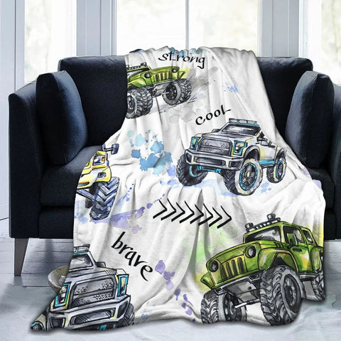 Yellow Construction Truck Blanket Cartoon Tractor Cars Flannel Throw Blankets for All Season Kids Boys Excavator Sofa Blanket