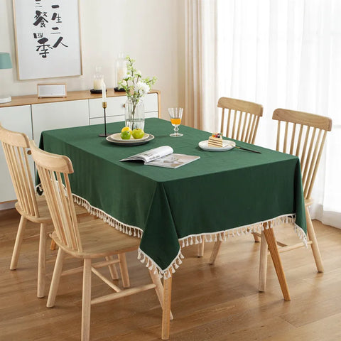 White Cotton Rectangle Tablecloth Fabric Tassel Farmhouse Washable Table Cover for Kitchen Living Room Dinning Picnic Decoration
