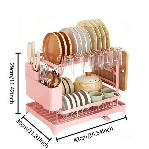 2 tier,dish drying rack,Cutlery rack with spout and draining tray,cutlery holder,cup holder,kitchen countertop storage rack