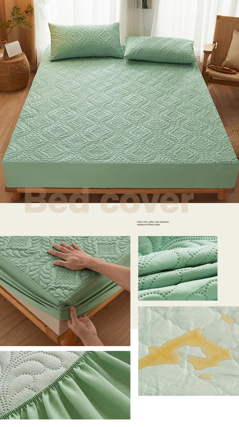 100% Waterproof Quilted Fitted Bed Sheet with Elastic Band Soft Mattress Protector Cover Twin Queen King 160x200cm Home Decor