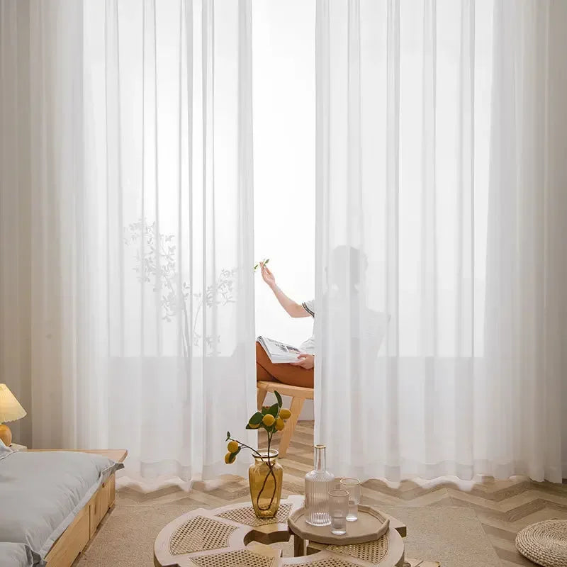 High Quality Solid White Tulle Curtains for Living Room Cream Decoration Beige Window Sheer Voile Modern Bedroom Chiffon Decor