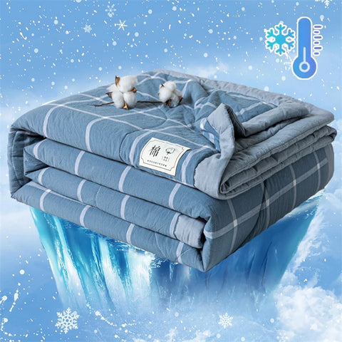 Ins Style Summer Quilt with 100% Cotton Filling Lightweight Skin-friendly Pure Cotton Quilt Plaid Style Thin Comforter Bed Duvet