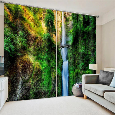 Rainforest Waterfall Print Blackout Curtain Tropical Plants Scenery Window Drapes Living Room Bedroom Nature - Themed Home Decor