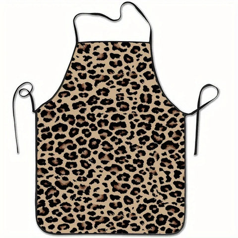 1pc Stylish Leopard Print Sleeveless Polyester Apron for Kitchen, Baking, and Home Decor - Lightweight,Cute Apron