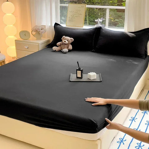 New Ultra-Thin Grid Pattern Fitted Sheet Set Washed Cotton Skin-Friendly Mattress Dust Cover Soft Breathable Household Mat