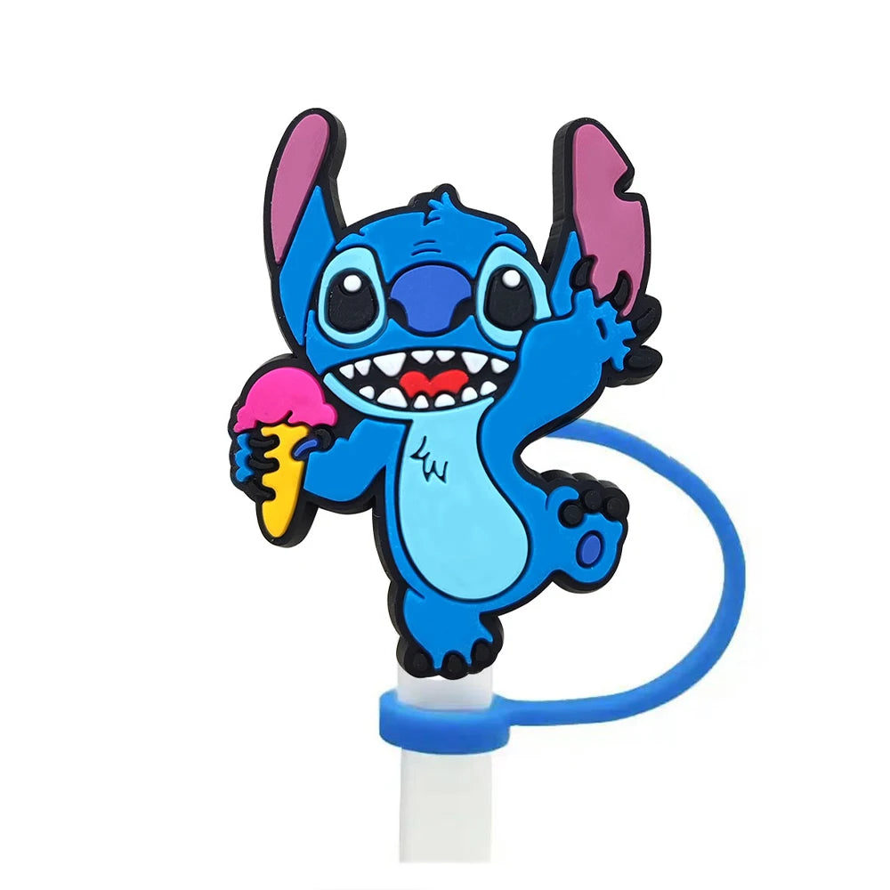 Disney Stitch Cartoon Silicone Straw Covers For Water Glass Bottle Drinking Dust Cap Straw Tip Cover Cup Accessories For 10mm