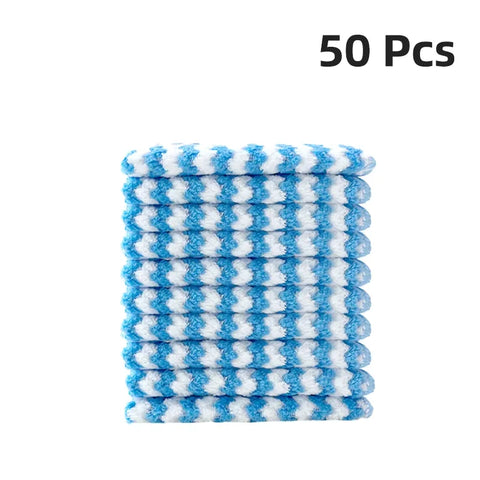 50-Piece Wavy Striped Kitchen Dish Cloths - Soft Highly Absorbent Rags, Tableware, Essential Household Cleaning Supplies