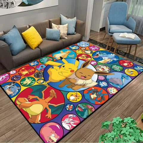 MINISO PIkachu Pokemon Anime Themed Carpet for Living Room Bedroom Kid's Room NonSlip Playmat Balcony Lounge Sofa Rug Gift Idel