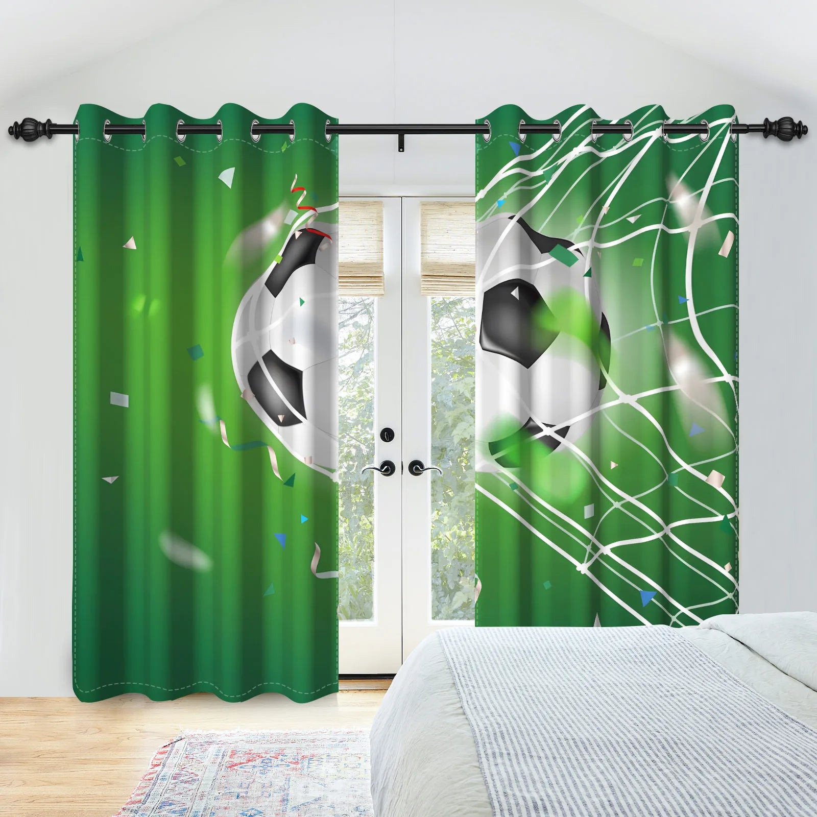 Sports Theme Kids Room Blackout Curtains Football Basketball Rugby Pattern Double Layer Curtains for Bedroom Sports Lovers Decor
