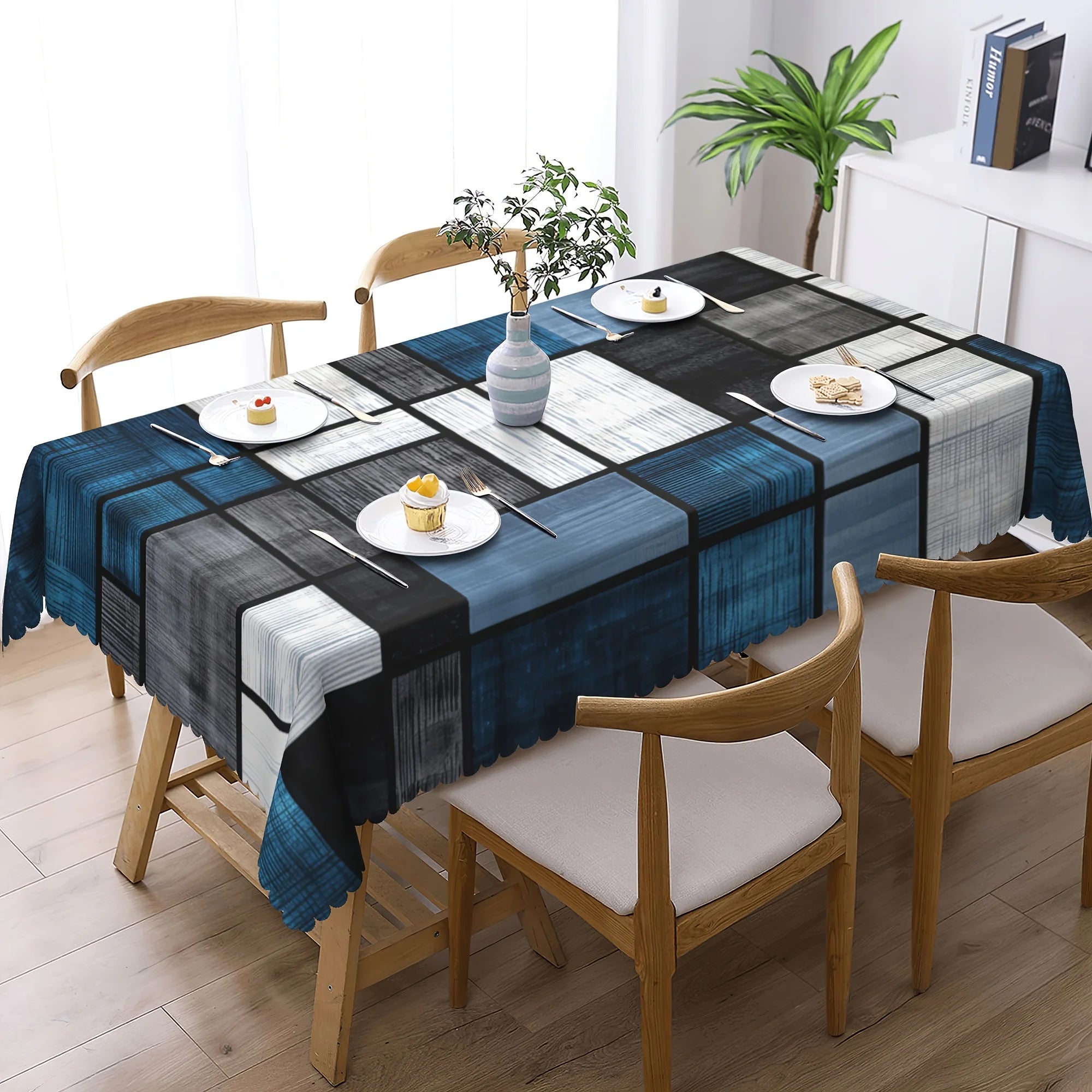 Modern Geometry Texture Rectangle Waterproof Tablecloth Table Decor Reusable Kitchen Dining Table Cloth Holiday Party Decoration