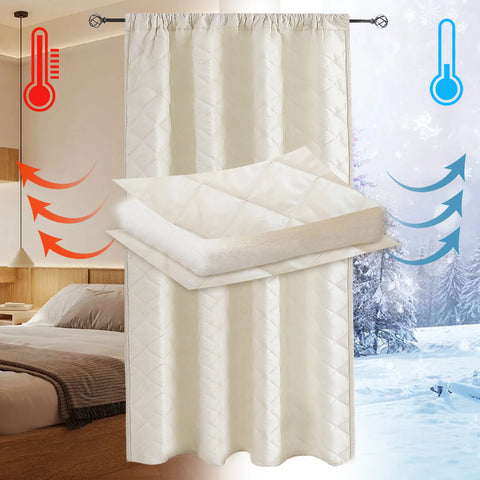 Quilted Blackout Curtains Heavy Duty Noise Reducing Thermal Insulated Drapes Liner Anti-cold Rod Pocket for Living Room Bedroom