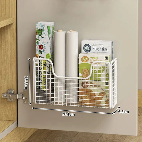Punch-free Kitchen Cabinet Door Storage Box Iron Rack Wall-mounted Cabinet Plastic Wrap Rack Bathroom Refrigerator Rack