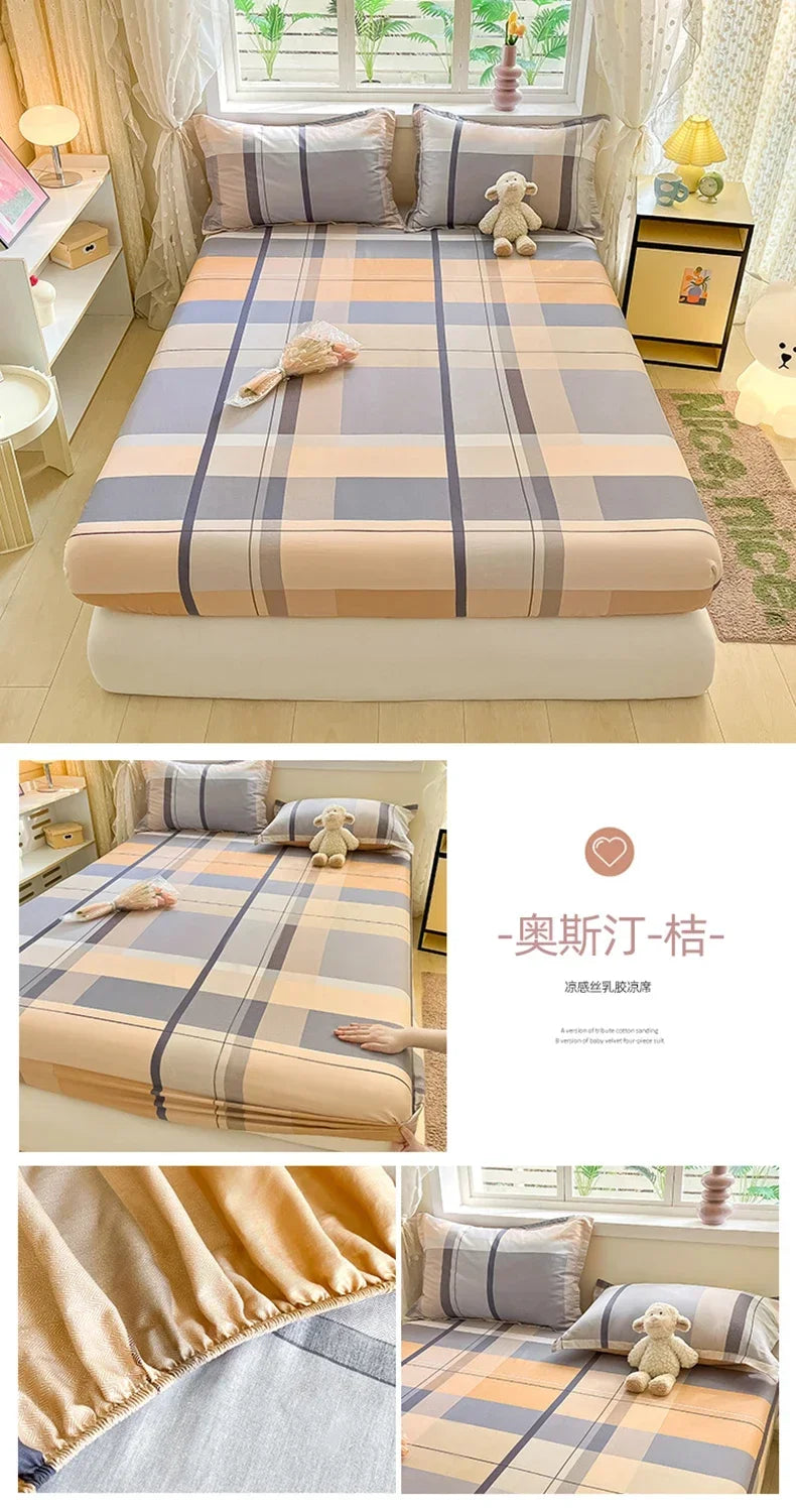 100%Cotton Bed Sheet on Elastic Cute Dinosaur Printed Mattress Cover for Kids Cartoon Pure Cotton Bed Linen (without pillowcase)