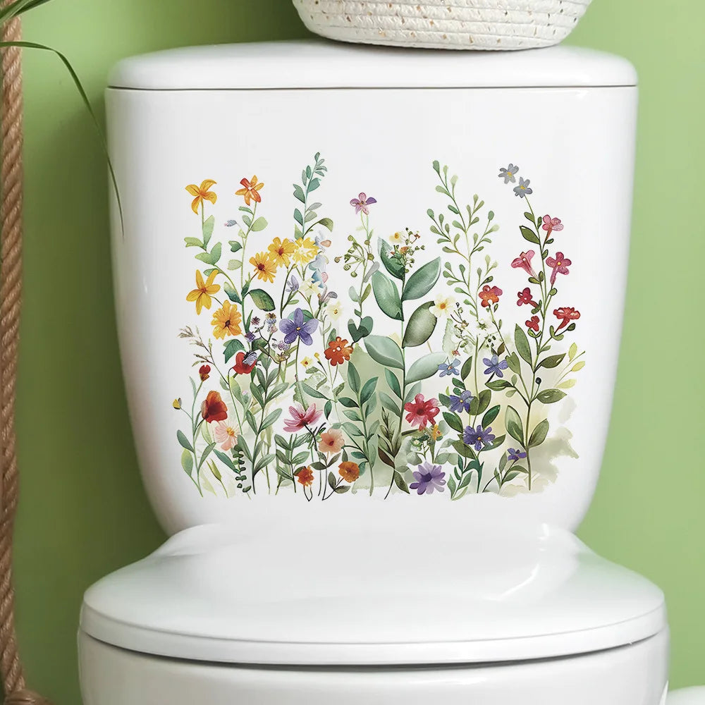 Green Plant Leaves Bathroom Toilet Sticker WC Closestool Wall Sticker Self Adhesive Mural Beautify Flower Home Decoration Decals