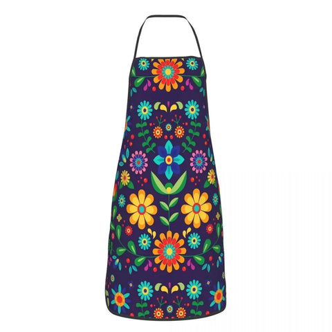Unisex Beautiful Mexican Floral Art Apron Kitchen Chef Cooking Baking Bib Women Men Mexico Tablier Cuisine for Painting
