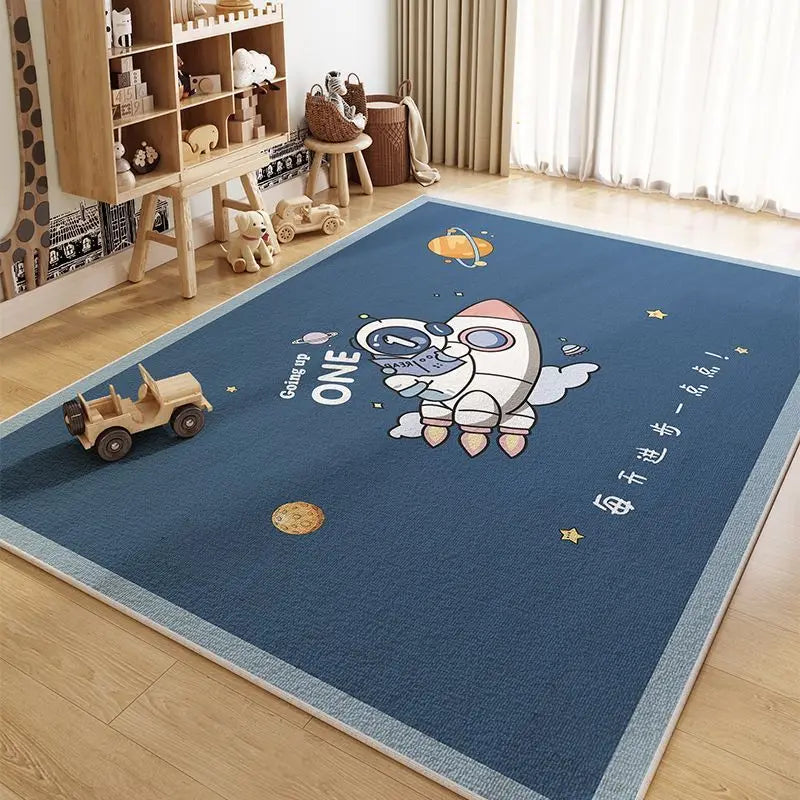 VIKAMA Crystal Pile Carpet Spaceman Children's Nursery Playmat Dirty Resistant Washable Cushioned Carpet for Living Room Bedroom