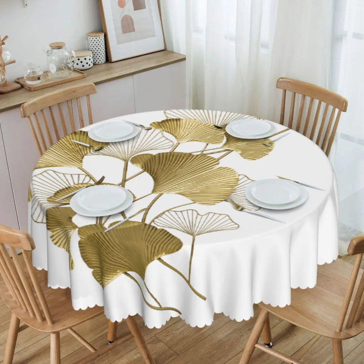Custom Round Ginkgo Leaf Tablecloth 60 inches Kitchen Dinning Table Cloth Spillproof Table Covers