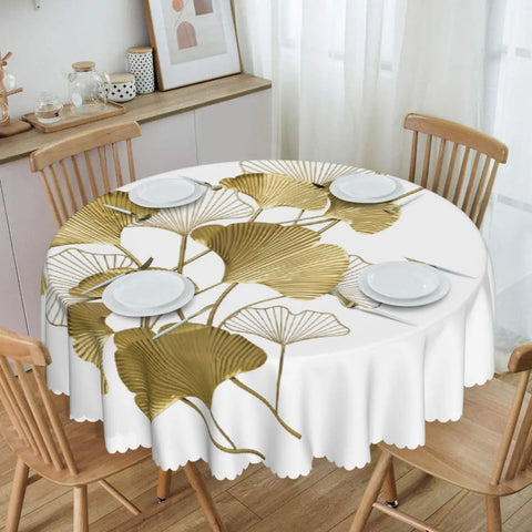 Custom Round Ginkgo Leaf Tablecloth 60 inches Kitchen Dinning Table Cloth Spillproof Table Covers