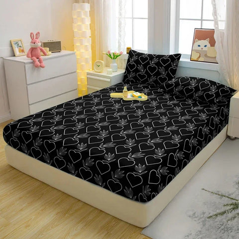 1 Simple Modern Plant Flower Printed Matte Fitted Sheet, Bedroom Printed Bed Cover, Bedding (Excluding Pillowcases)
