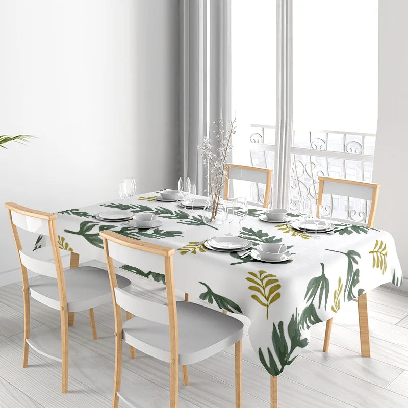Green Leaves Tablecloth Floral Design Kitchen Decoration Set for 4 People Decorative Home Textiles Easy Washable Dining Linen Cl
