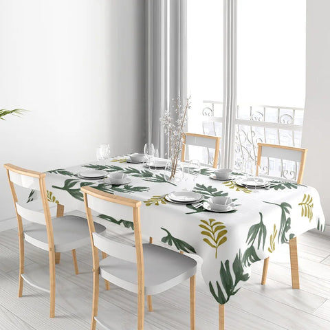 Green Leaves Tablecloth Floral Design Kitchen Decoration Set for 4 People Decorative Home Textiles Easy Washable Dining Linen Cl