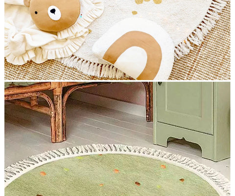 Cute Round Rug Bedroom Tassel Carpet Mat Bedside Kids Room Ddecoration Cartoon Floor Mats Home Soft Machine Washable Area Rugs