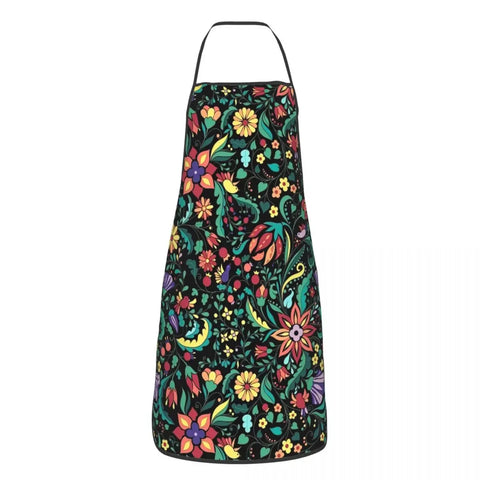 Unisex Beautiful Mexican Floral Art Apron Kitchen Chef Cooking Baking Bib Women Men Mexico Tablier Cuisine for Painting