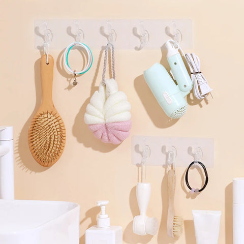 3/6 Hooks Transparent Holder Rack Bathroom Towel Sponge Storage Hanger Living Room Hat Clothes Seamless Hook Organiser