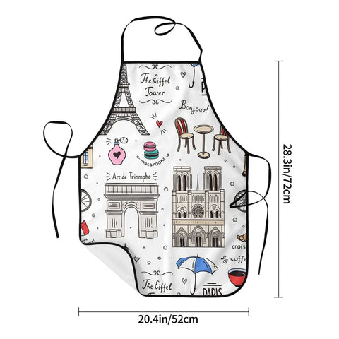 Paris Pattern Colors Apron Chef Cooking Baking Tablier Sleeveless Bib Kitchen Cleaning Pinafore for Women Men Painting