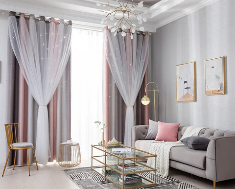 Rainbow Hollow-Out Star Blackout Curtains for Girl Kid Nursery Bedroom and Living Room Double Layer Window Cute Grommet Curtains