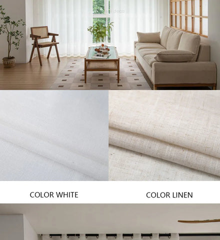 Modern Decorative Linen Solid Home Linen White Sheer European Style Window Curtains Rod Pocket Grommet for Living Room Bedroom