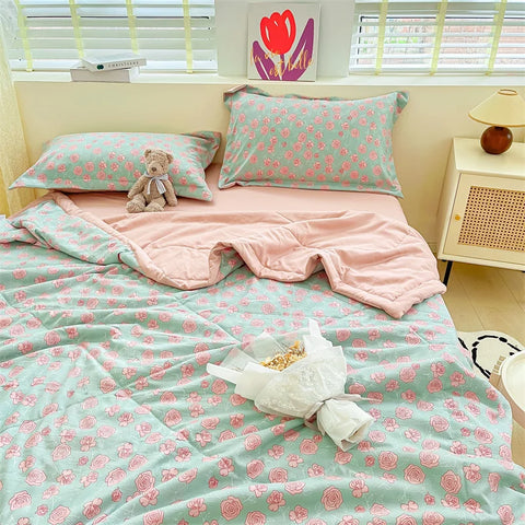 Floral Style Duvets for Summer Soft Comforter Breathable Bedspread 이불 Quilted Blanket Adults/Kids Thin Quilt (No Pillowcase)