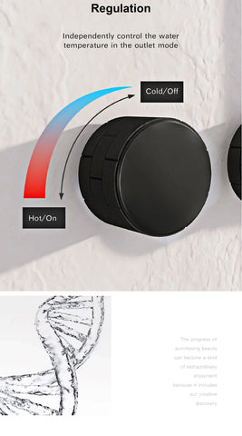 Luxury brass brushed gold wall mounted bathroom faucet with embedded dual handle hot and cold water 2 function bathtub mixer