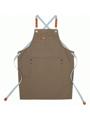 Fashion Unisex Work Apron For Men Canvas Black Apron Bib Adjustable Cooking Kitchen Aprons For Woman With Tool Pockets