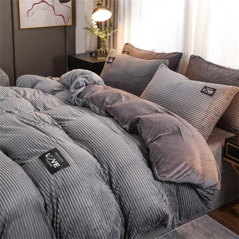 Puffy Duvet Cover Super Soft Plush Bedding Set Fall And Winter Thickened Plush Double Bed Cove