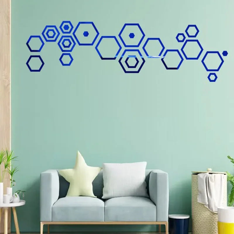 24pcs Hollow 3D Hexagonal Mirror Wall Sticker DIY Honeycomb Decoration Self Adhesive Paper Waterproof Home Living Room Bedroom