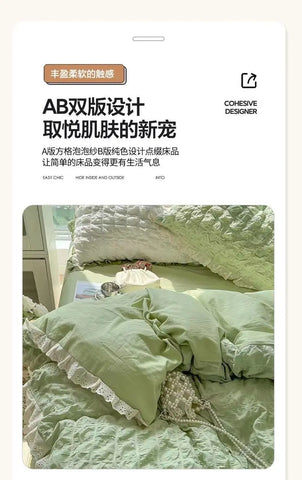 Korean Princess  Bedding Set Duvet Cover Ins Style Wash Cotton Solid Color Summer Soft Bed Sheet Set Comforter Set Quilt Cover