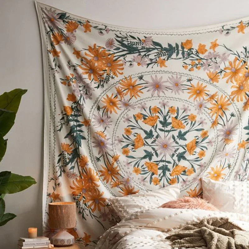 Macrame Wall Decor Tapestry Mandala Flower Psychedelic Bohemian Wall Hanging Home Living Room Dorm Bedroom Decor Aesthetic Tapiz