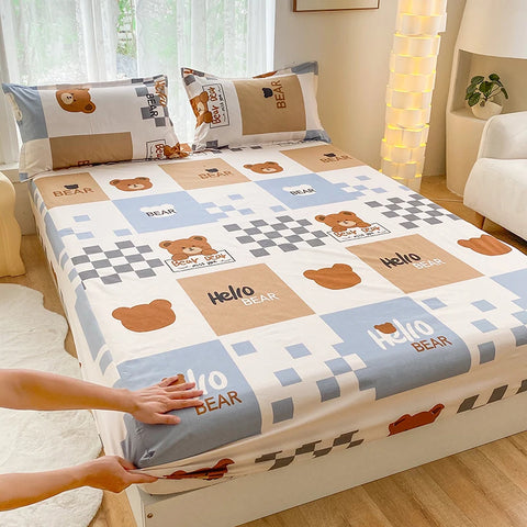 1pc Waterproof Fitted Bed Sheets Cartoon Style Single Bed Cover for Kids Queen/King sabanas cama matrimonial(without pillowcase)