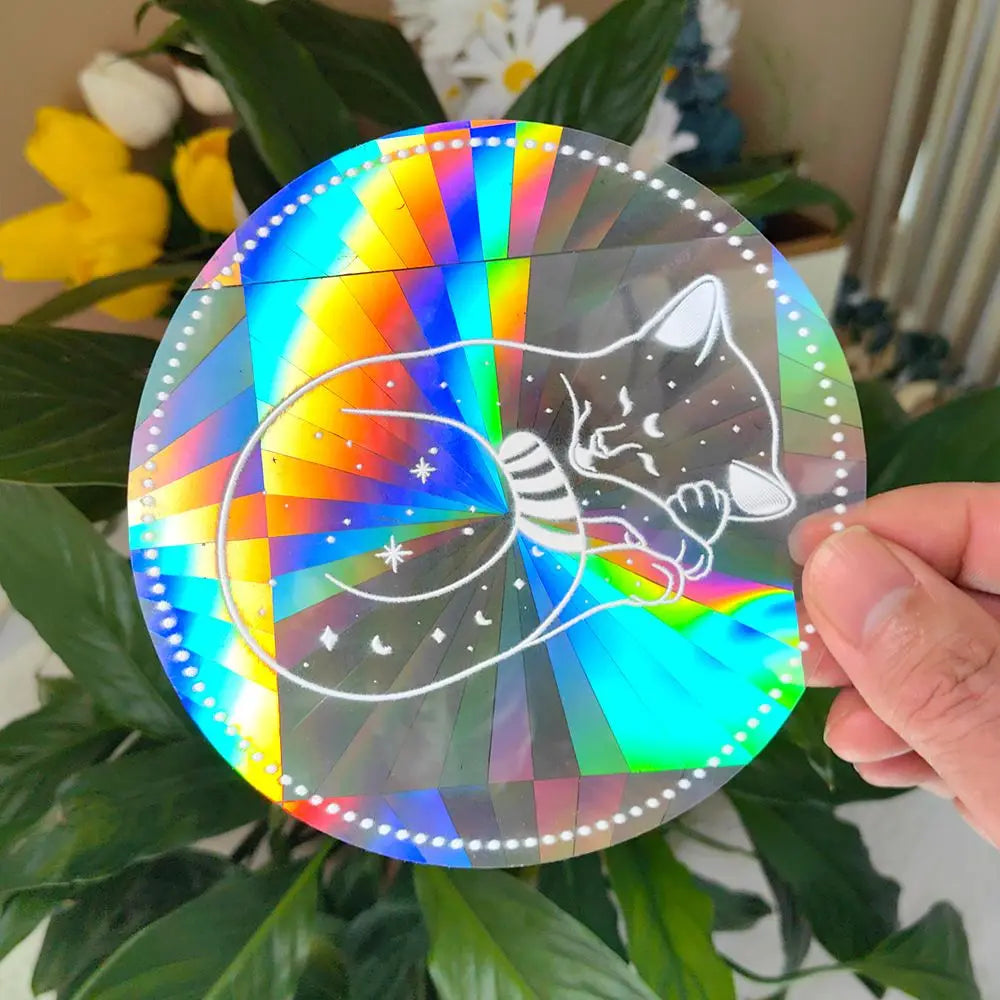 PVC 3D Rainbow Sun Catcher Wall Stickers Cat Bear Spaceship Planet Suncatcher Self Adhesive Window Stickers Room Home Decor