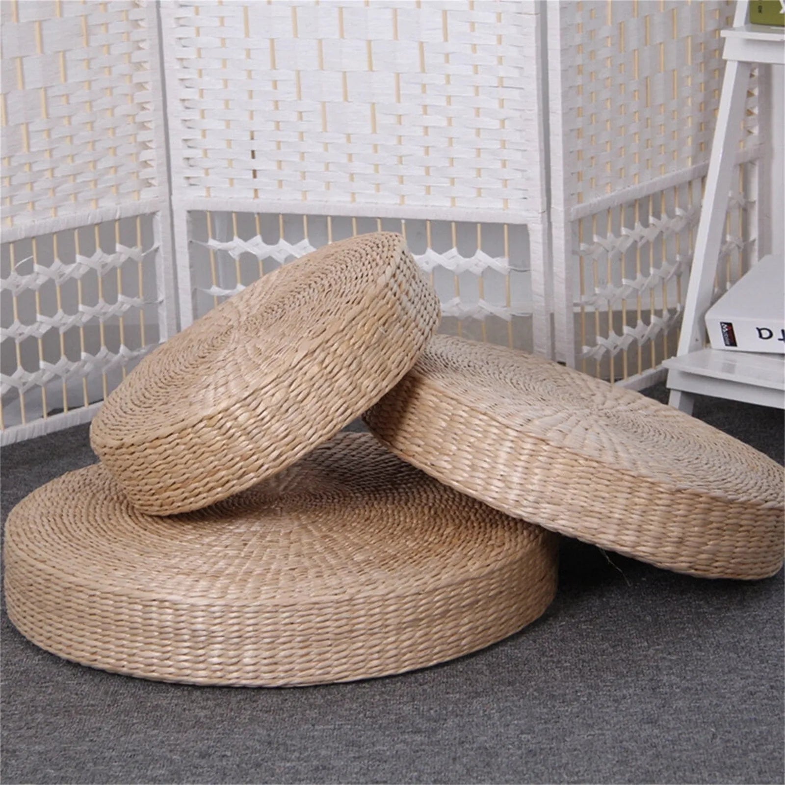 Straw Cushion Floor Tatami Pouf Meditation Woven Pillow Japanese Yoga Pad Zen Round Room Paddedworship Weave Flat