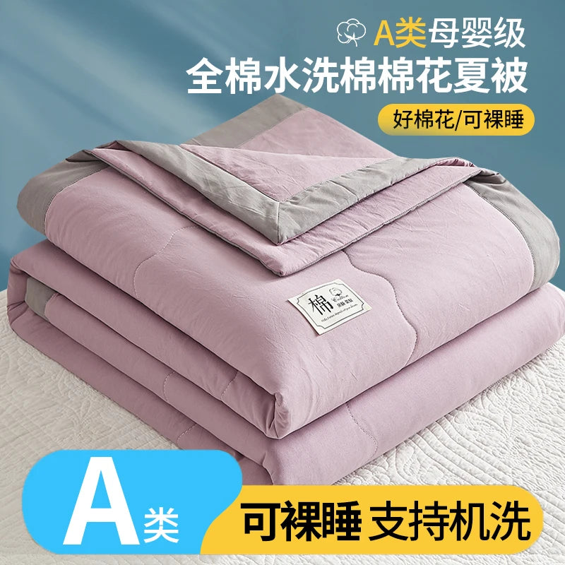 Summer Blanket 100% Cotton Inside and Outside Pure Cotton Air Conditioning Quilt Soft Skin-friendly Breathable Thin Duvet Summer