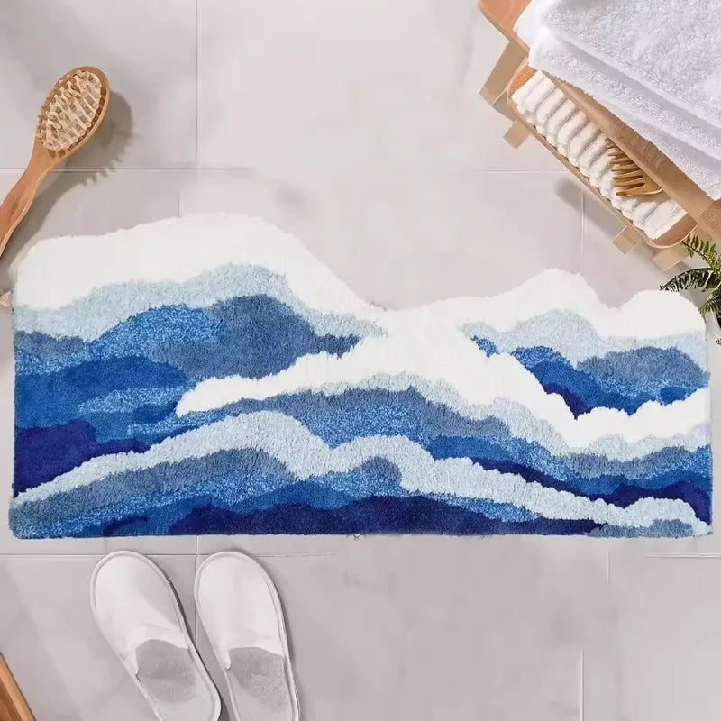 VIKAMA Imitation Cashmere Carpet Beach Wave Creative Non-slip Bathroom Carpet Bedroom Bedside Carpet Living Room Door Mat Home D